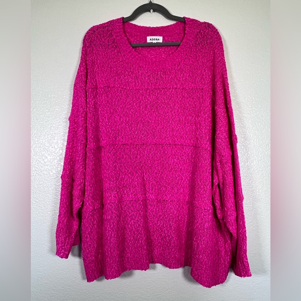 Hot pink open knit sweater, size 3X